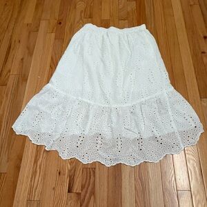 Joie White Eyelet Embroidered Maxi Skirt Boho Coastal Cotton Ruffle Skirt Size L